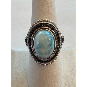 Size 7 Unbranded 925 Sterling Silver Statement/Cocktail Ring w/Blue & White Gem